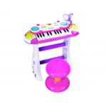Vaikiškas pianinas - sintezatorius su mikrofonu ir kėdute - rožinis